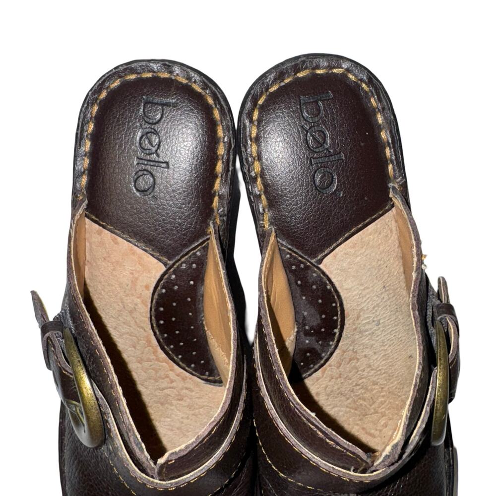 Bølo Brown Leather Buckle Clogs Size 7 EU 38 Slip-On Comfort Mule Sandals - Picture 2 of 9